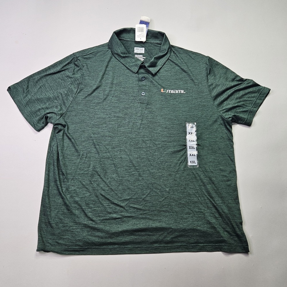 Box Seat Clothing Miami Hurricanes 2XL Green Performance Polo Shirt NCAA NWT